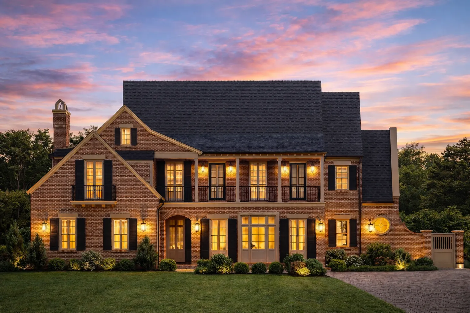 Front elevation of a Coastal Traditional Colonial style home featuring painted siding, double stacked porches, and symmetrical Charleston-inspired architecture