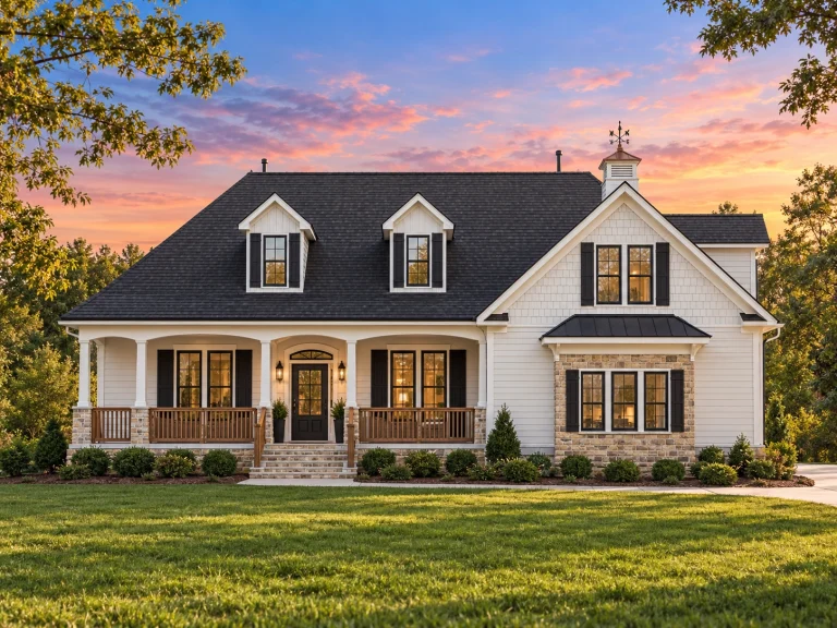 Front view of a Cape Cod home featuring horizontal siding, stone foundation accent, and inviting dormer windows