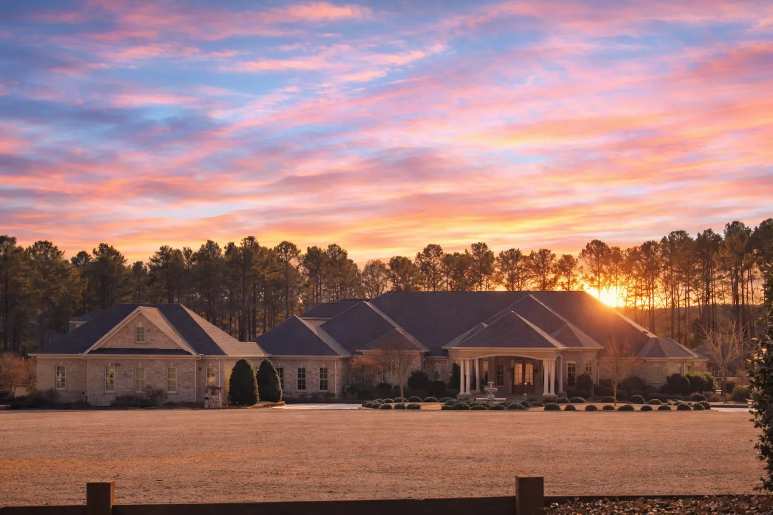 Bungalow House Plans 5 Front elevation of a New American Modern Traditional Ranch home with horizontal siding, symmetrical windows, and covered entry
