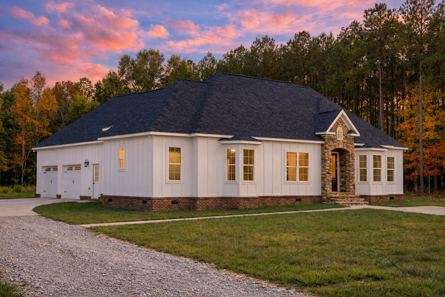 Front elevation of a Georgian Colonial style home featuring a full brick exterior, hipped roof, and symmetrical façade with classic architectural detailing.