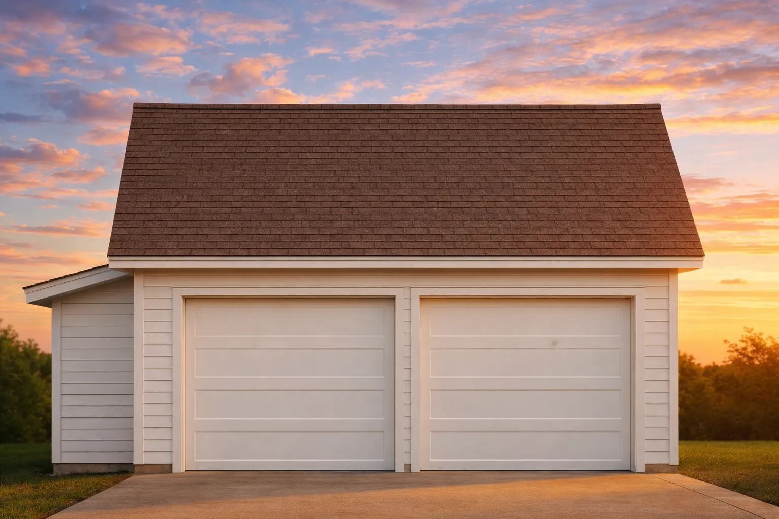 House Plans with Terrace 7 SEO Image Alt Text: Traditional carriage house style two-car garage with horizontal siding, gable roof, and classic trim details