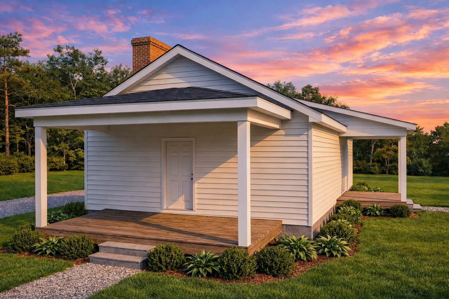 Front view of a small American Cottage home featuring Minimal Traditional design and horizontal lap siding