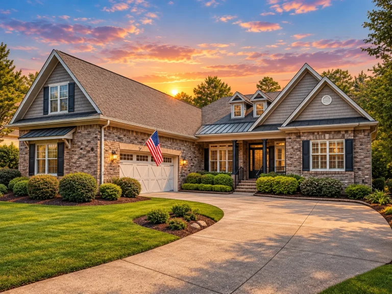 Modern Farmhouse House Plans 19 Craftsman Traditional home with gabled roof, brick and shingle exterior, and front porch entryway.