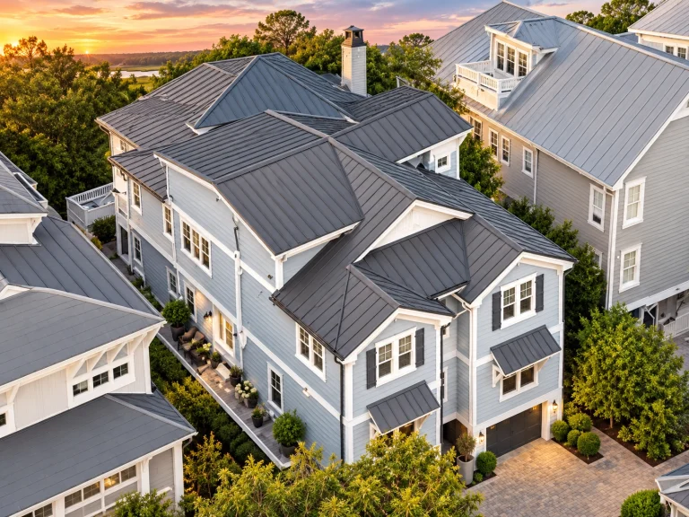 Front elevation of a Coastal Traditional Low Country style home featuring double stacked porches, horizontal siding, and a stone foundation