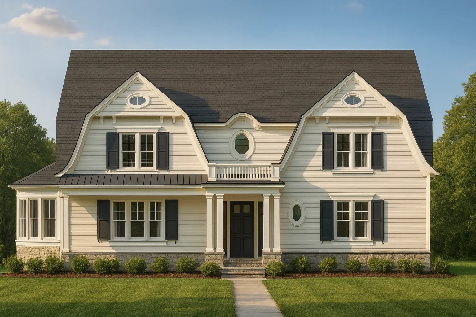 Sloping Lot House Plans 17 Front elevation of a Cape Cod style home with Colonial Revival symmetry, lap siding, gabled roof, and centered entry