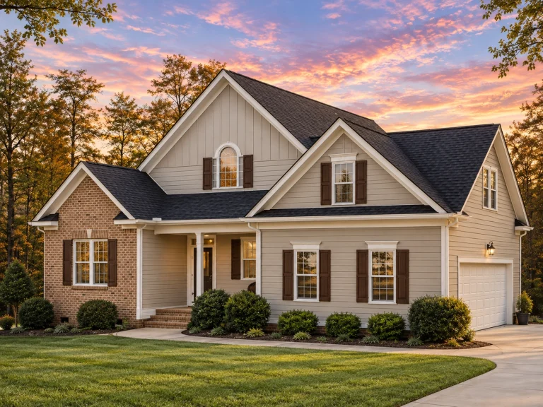 Classical House Plans 12 Front elevation of a Traditional Craftsman Suburban style home featuring brick, horizontal siding, board and batten accents, and classic architectural detailing