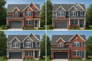 House Plans with Outdoor Kitchen 4 Front view of a Modern Farmhouse style home featuring board and batten siding, horizontal lap accents, and a stone base for a warm traditional appearance