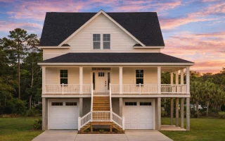 Beach House Blueprint 2.5-Story Home with Split Garage