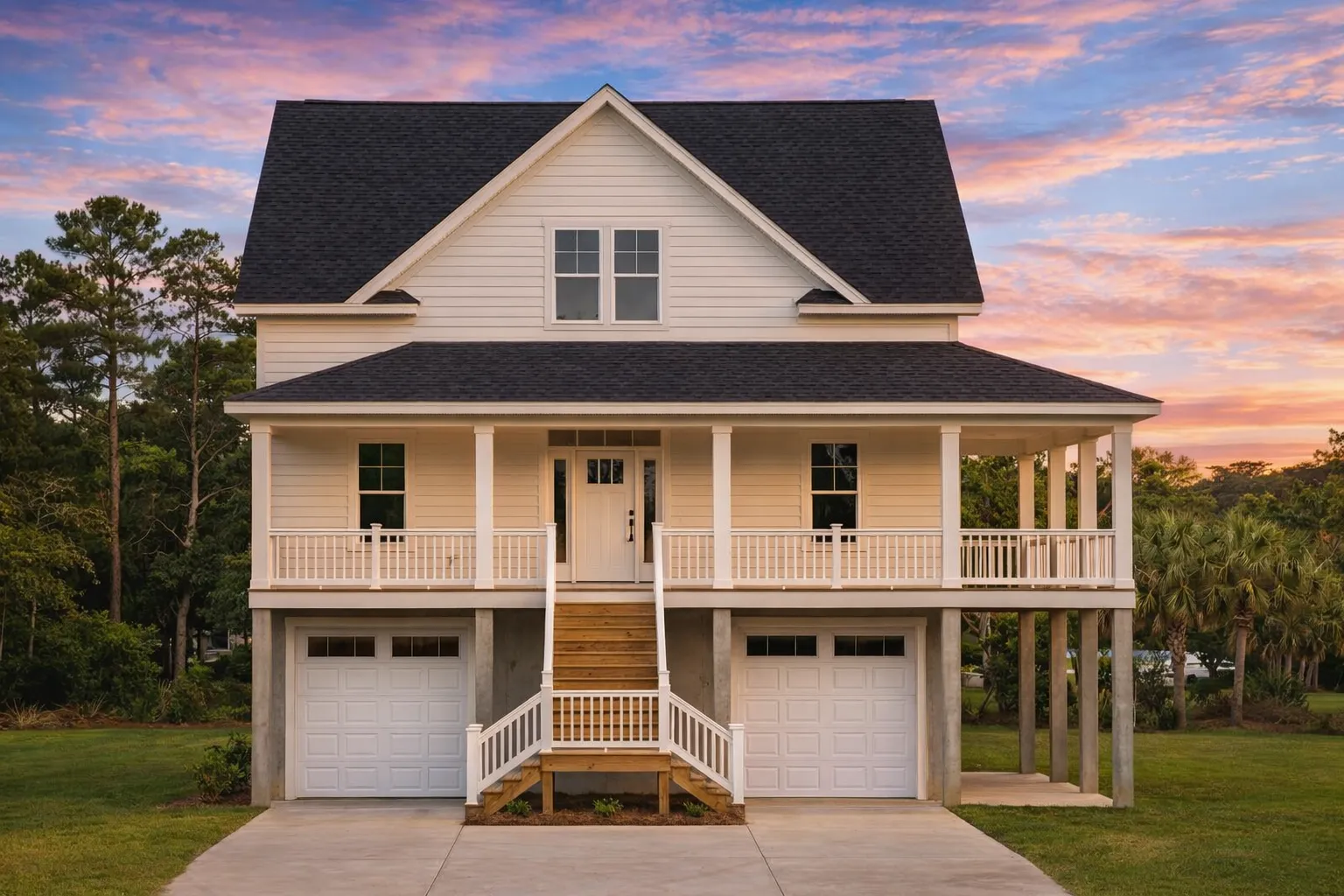 Beach House Blueprint 2.5-Story Home with Split Garage