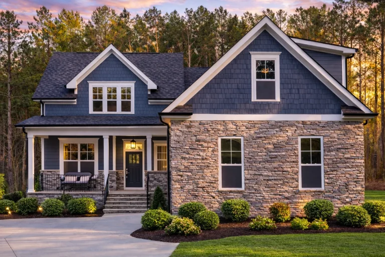 Classic Shingle Style New American Home with Stone and Shake Exterior
