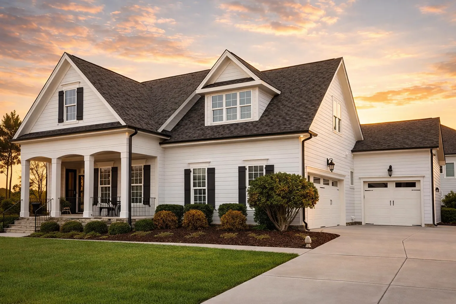 Modern House Plans 13 Front exterior of a Traditional Colonial home with Cape Cod influence, symmetrical facade, gabled roof, and horizontal siding