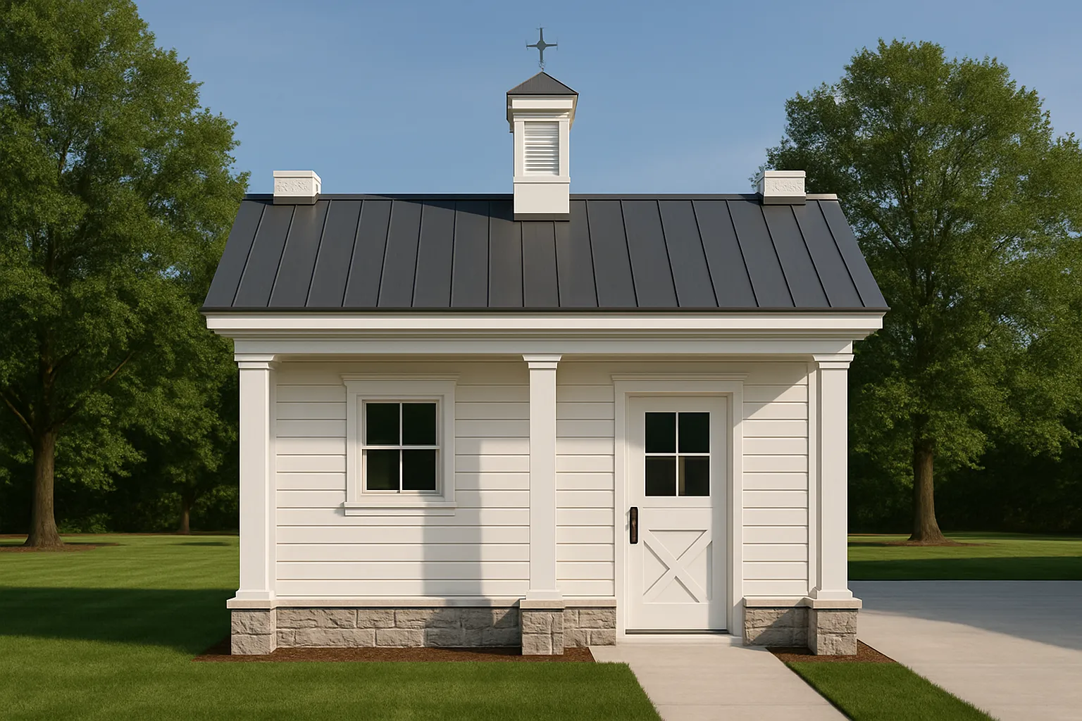 Compact Shed Plan 16'x16' Garden Shed with Covered Porch & Vaulted Ceilings