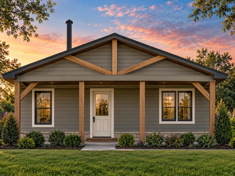 Best-Selling House Plans for Builders 25 Front elevation of a Craftsman Cottage style home with horizontal siding, exposed wood porch posts, and simple gable roof