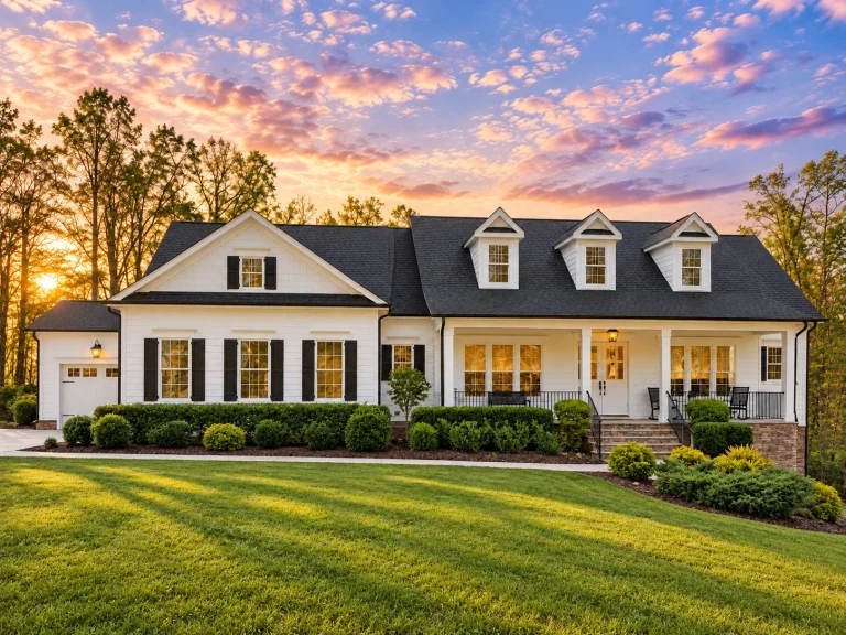 Front exterior of a Cape Cod style home with brick exterior, symmetrical windows, dormer roof, and traditional covered entry