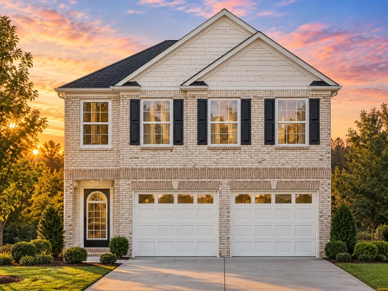 Beach House Plans 16 Traditional Colonial two-story house plan with front-entry garage and symmetrical windows.