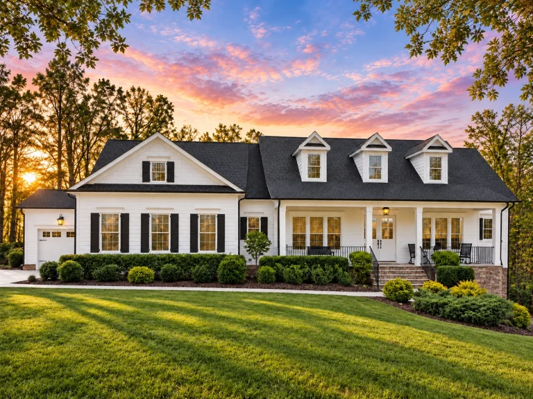 Ranch House Plans 5 Front exterior of a Cape Cod style home with brick exterior, symmetrical windows, dormer roof, and traditional covered entry