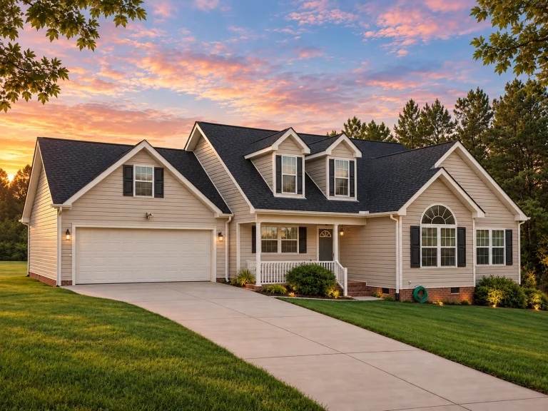 Front elevation of a Traditional Suburban style home featuring horizontal siding, stone accents, dormers, and a welcoming covered front porch