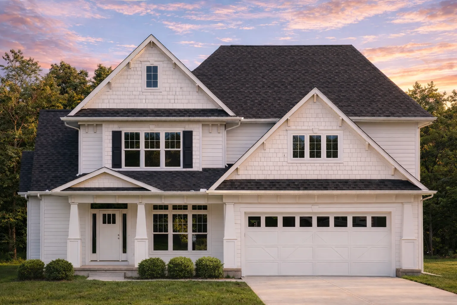 House Plans 27 Front view of a Modern Farmhouse style home featuring horizontal siding, stone accents, and board-and-batten gable details for timeless curb appeal