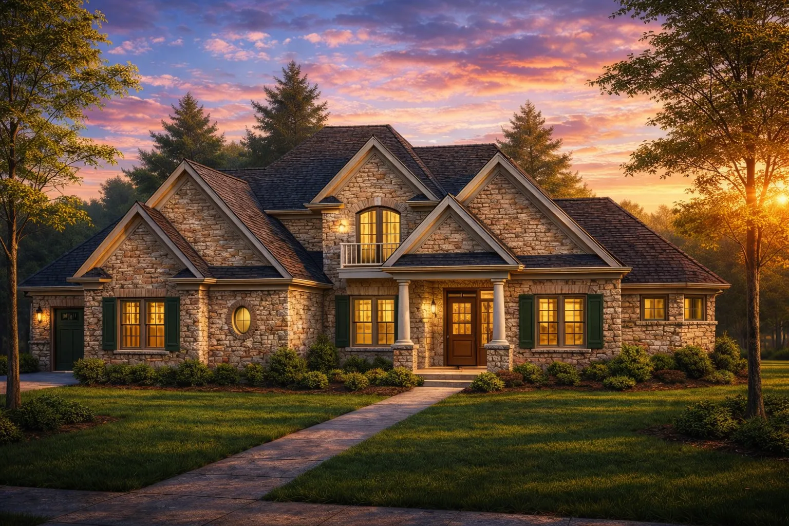 RV Garage Plans 25 Front exterior view of a Traditional Craftsman home featuring natural stone masonry, European Craftsman detailing, gabled rooflines, and a welcoming covered entry