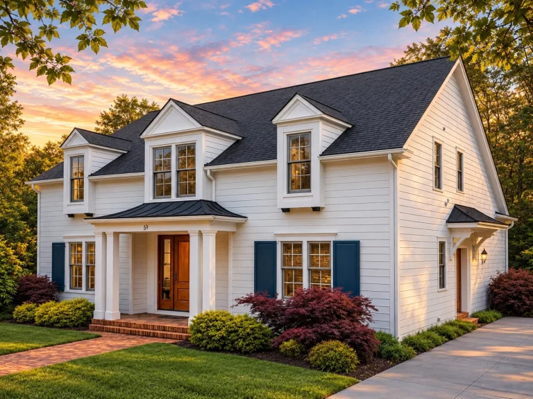 Top Designer-Approved House Plans 19 Front exterior view of a Traditional Colonial style home with horizontal siding, symmetrical windows, and classic entry porch
