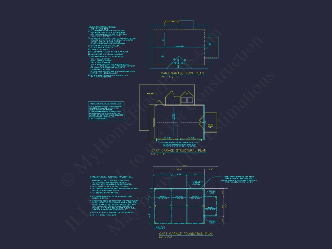 Compact 2-Bay Golf Cart Garage Blueprint with CAD Design