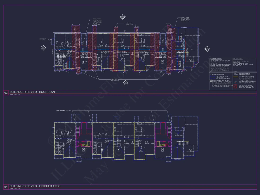 8-Unit Modern Craftsman Townhome Plan with Covered Porches & Bonus Rooms