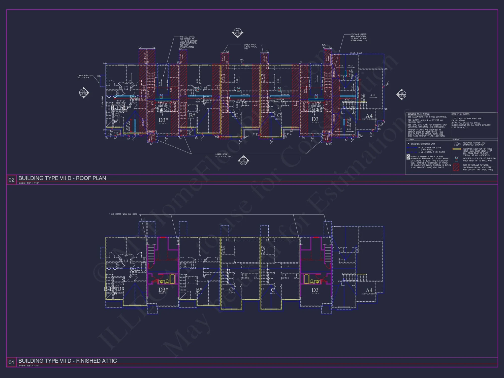 8-Unit Modern Craftsman Townhome Plan with Covered Porches & Bonus Rooms