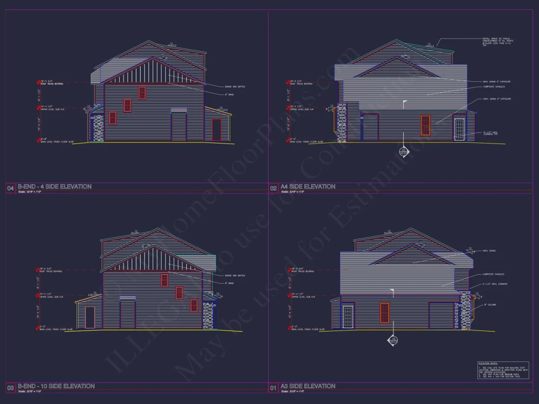 8-Unit Modern Craftsman Townhome Plan with Covered Porches & Bonus Rooms