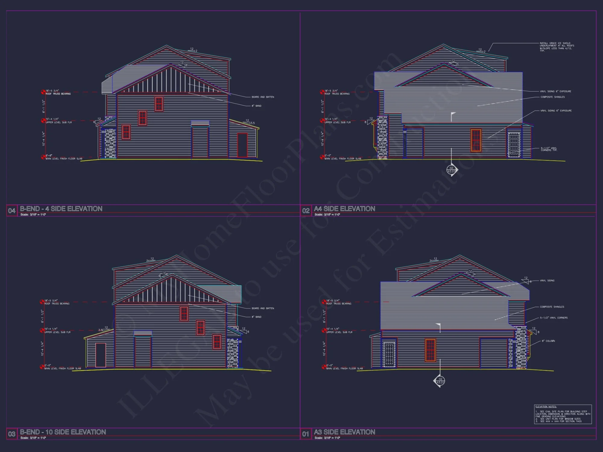 8-Unit Modern Craftsman Townhome Plan with Covered Porches & Bonus Rooms
