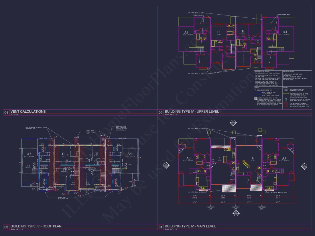 8-Unit Modern Craftsman Townhome Plan with Covered Porches & Bonus Rooms