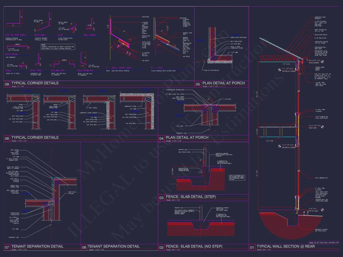 8-Unit Modern Craftsman Townhome Plan with Covered Porches & Bonus Rooms