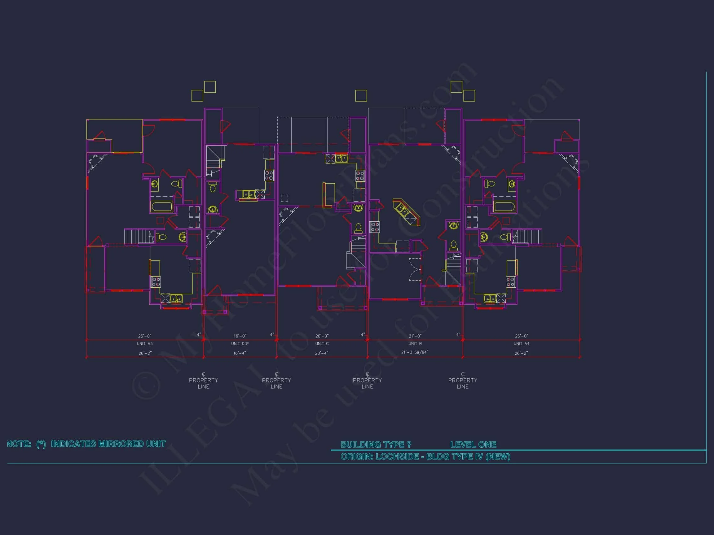8-Unit Modern Craftsman Townhome Plan with Covered Porches & Bonus Rooms