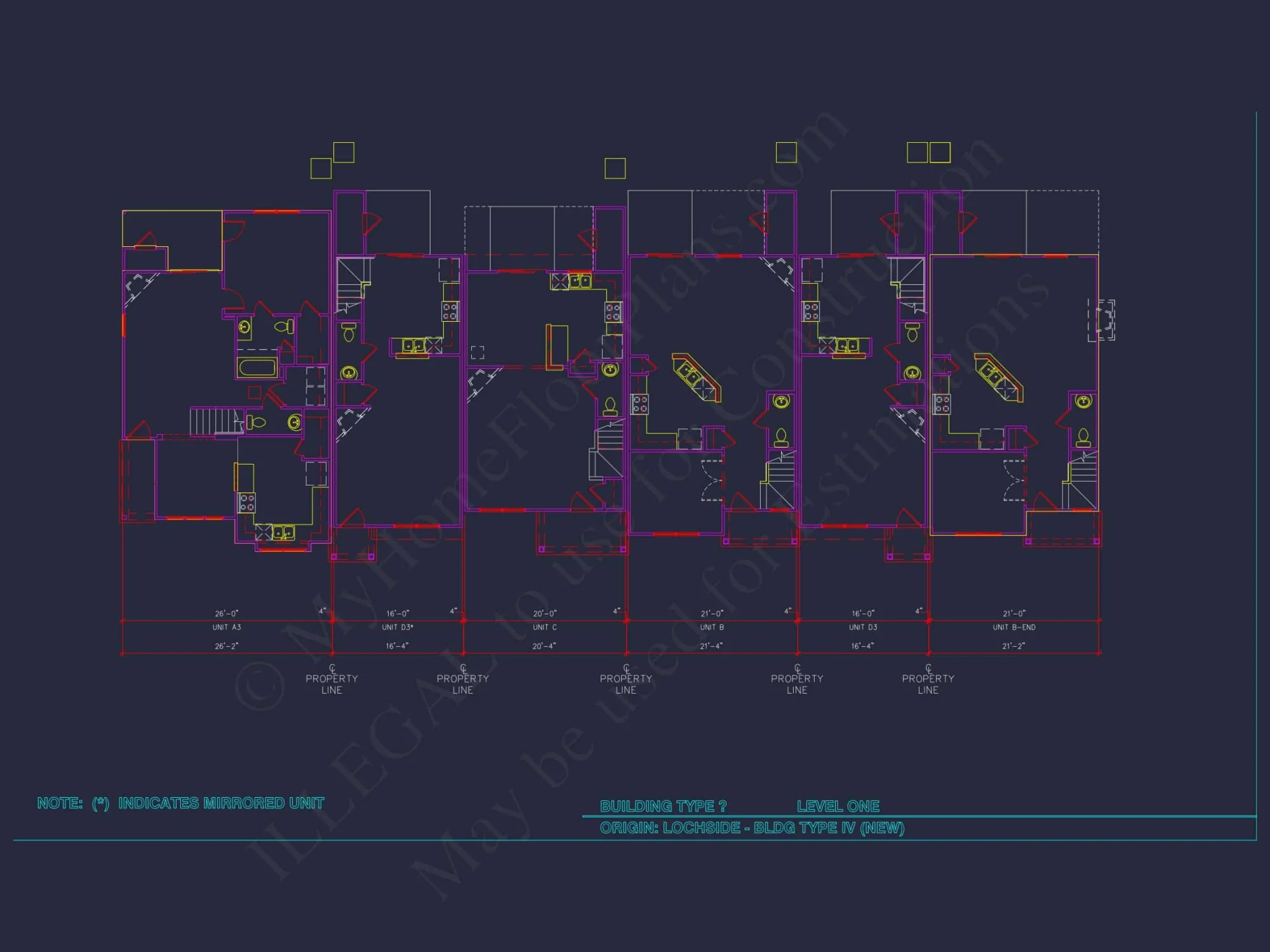 8-Unit Modern Craftsman Townhome Plan with Covered Porches & Bonus Rooms