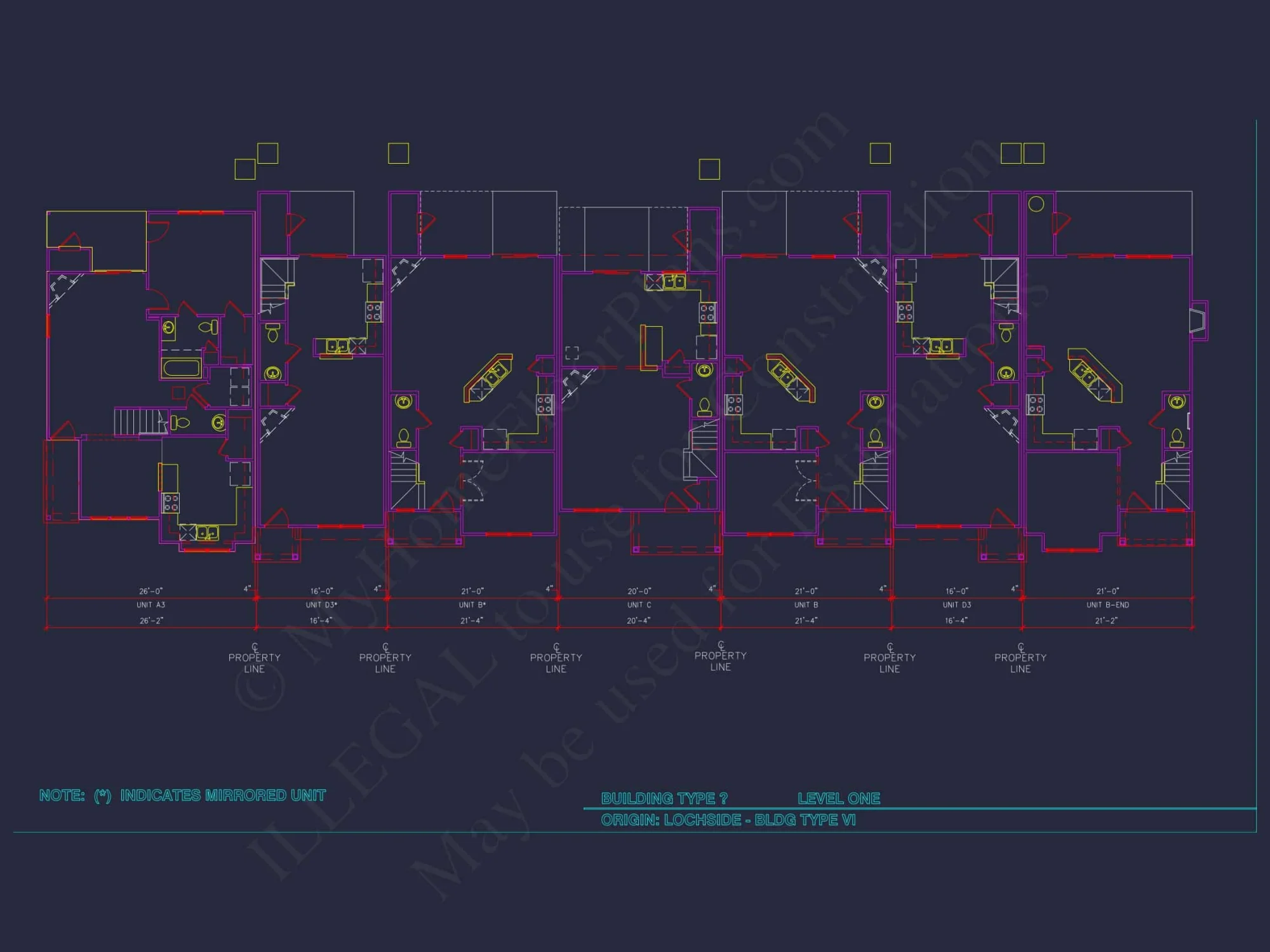 8-Unit Modern Craftsman Townhome Plan with Covered Porches & Bonus Rooms