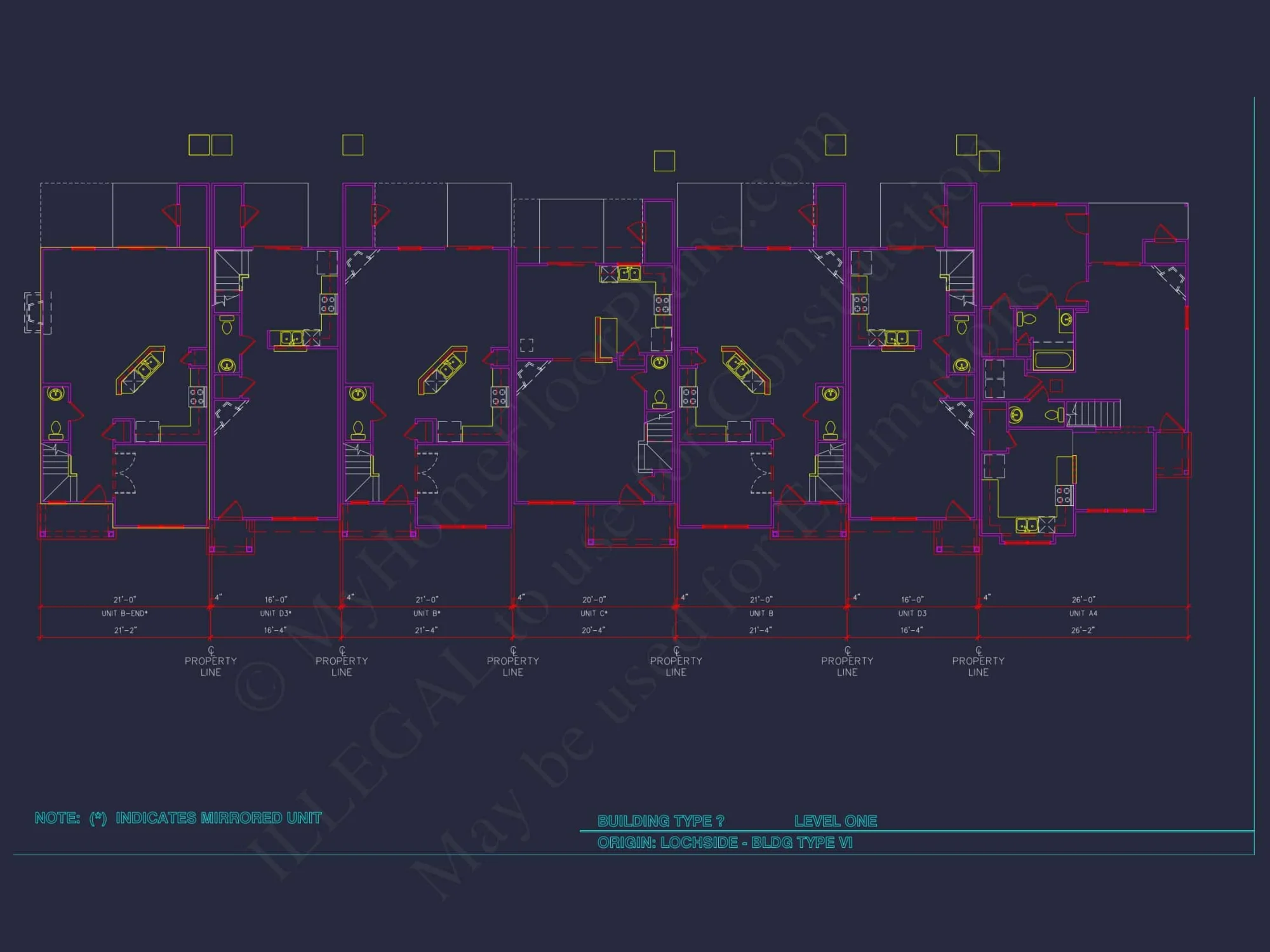 8-Unit Modern Craftsman Townhome Plan with Covered Porches & Bonus Rooms