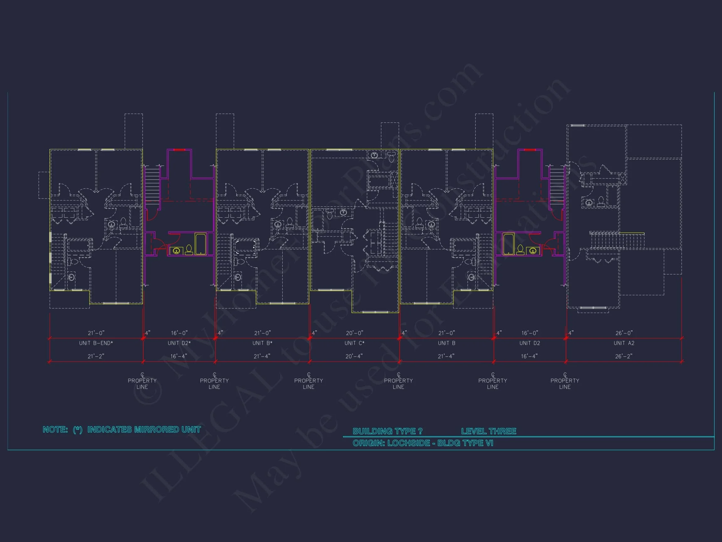 8-Unit Modern Craftsman Townhome Plan with Covered Porches & Bonus Rooms