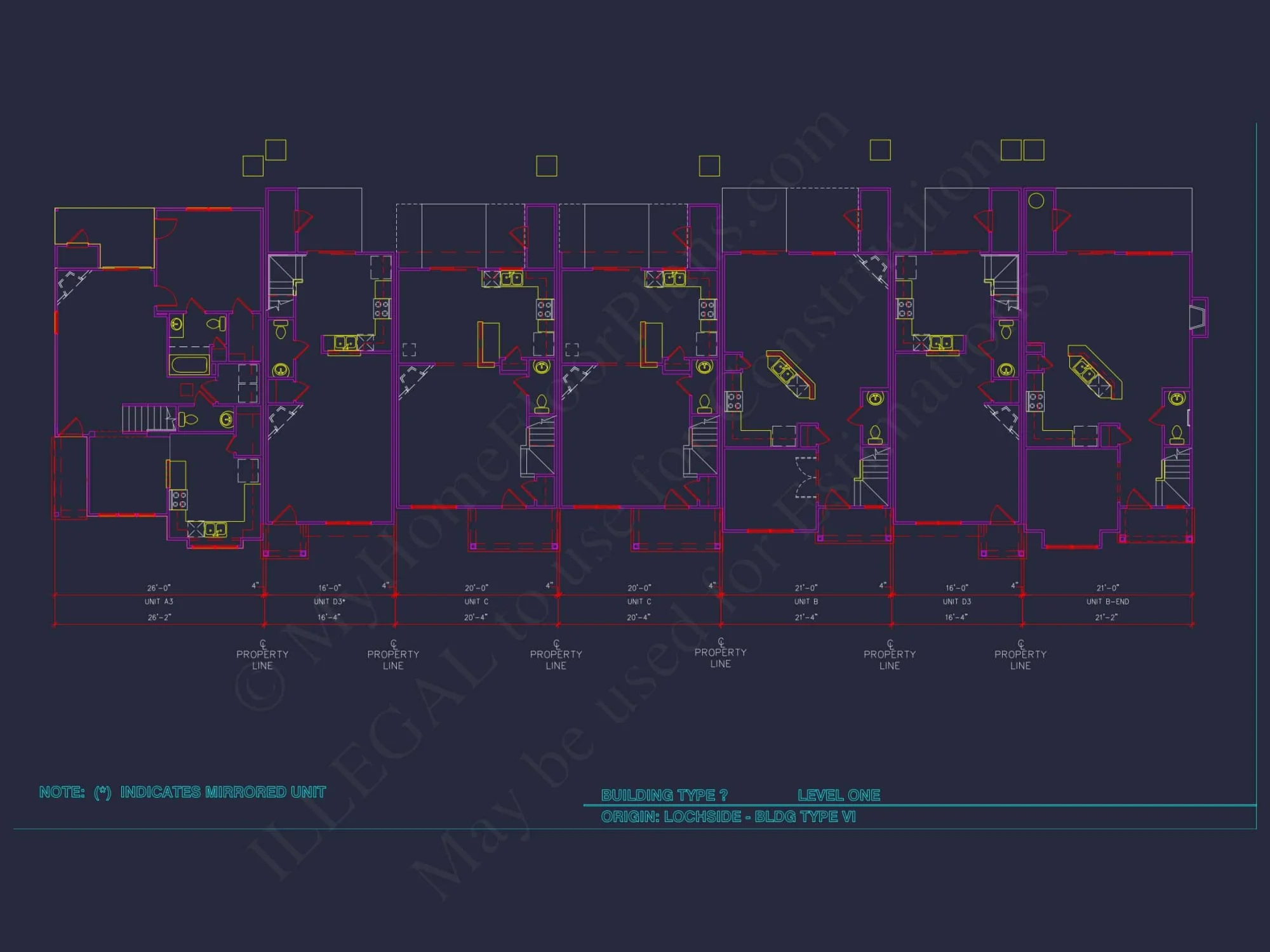 8-Unit Modern Craftsman Townhome Plan with Covered Porches & Bonus Rooms