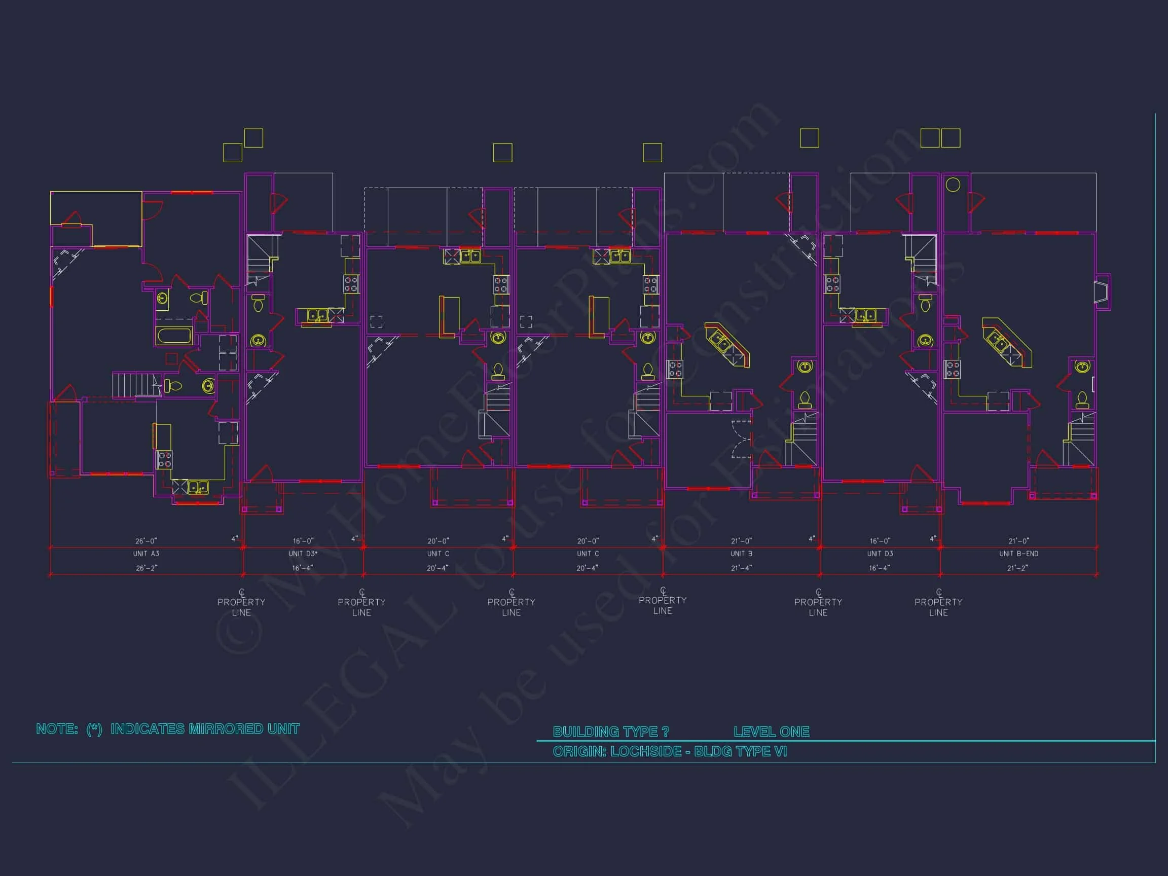 8-Unit Modern Craftsman Townhome Plan with Covered Porches & Bonus Rooms