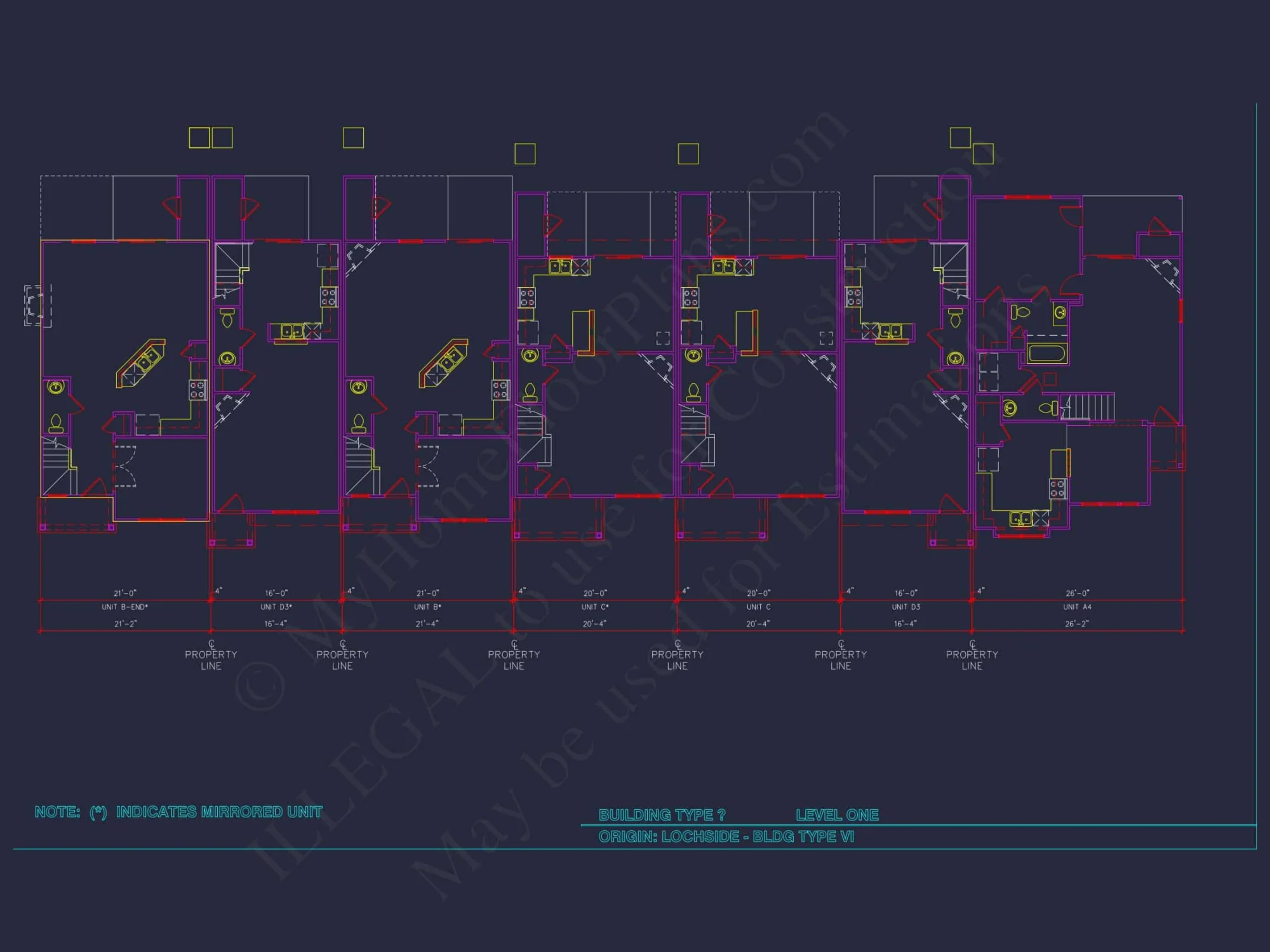 8-Unit Modern Craftsman Townhome Plan with Covered Porches & Bonus Rooms