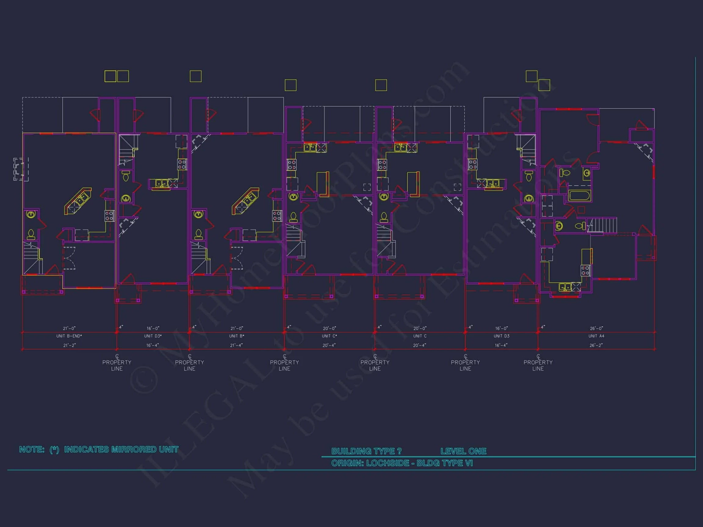 8-Unit Modern Craftsman Townhome Plan with Covered Porches & Bonus Rooms