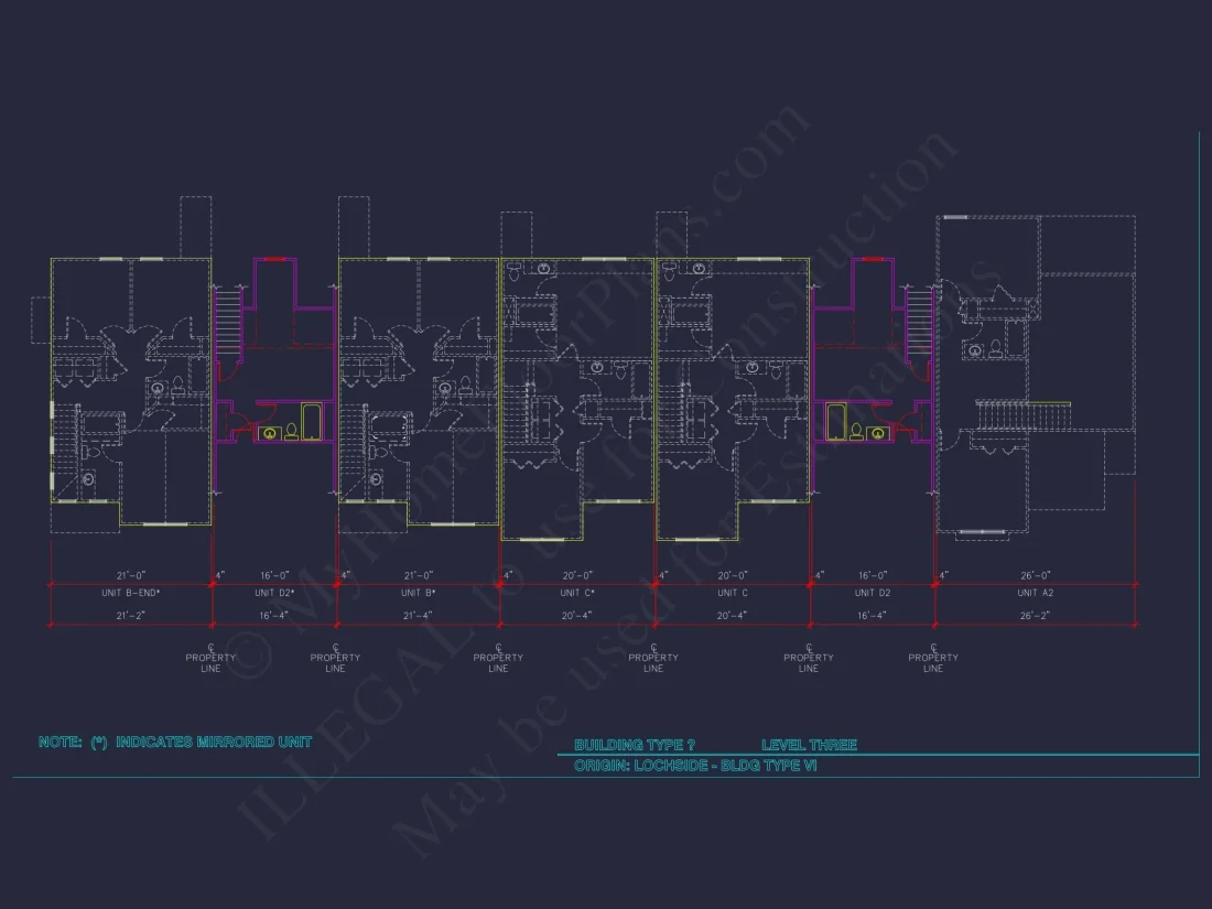 8-Unit Modern Craftsman Townhome Plan with Covered Porches & Bonus Rooms