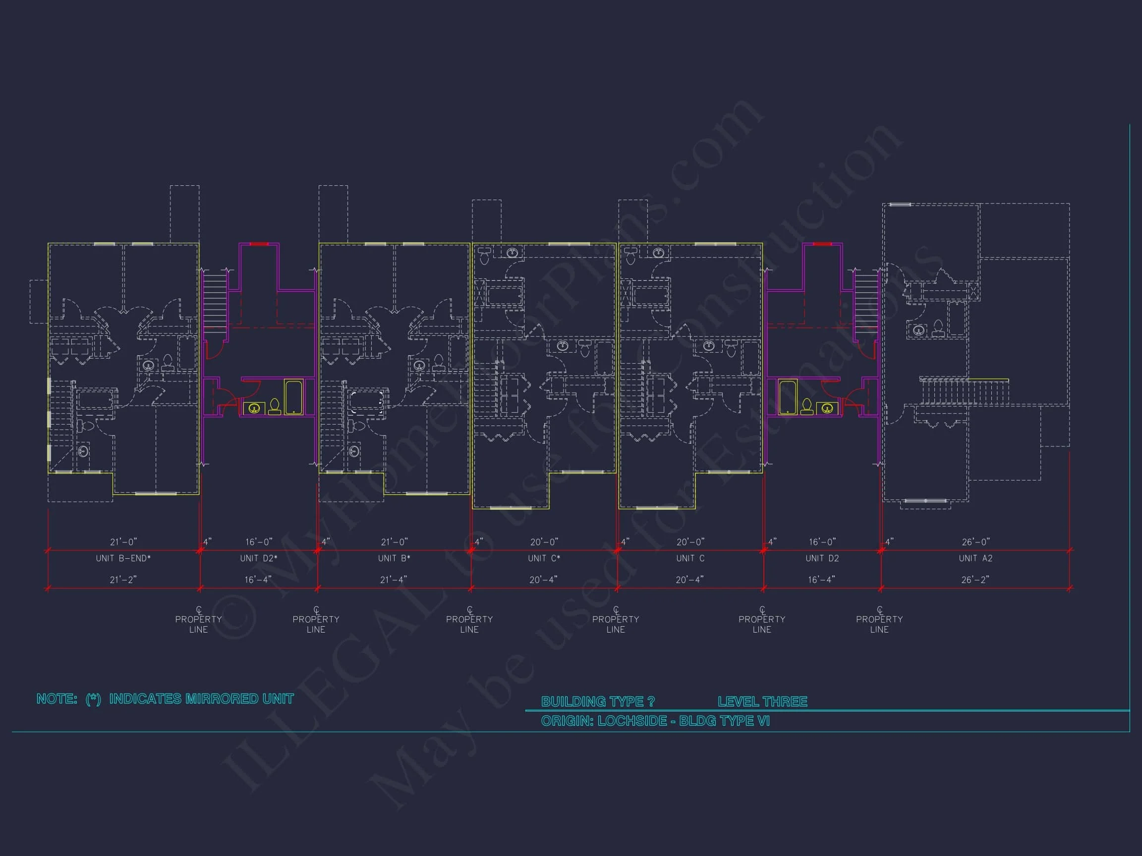 8-Unit Modern Craftsman Townhome Plan with Covered Porches & Bonus Rooms