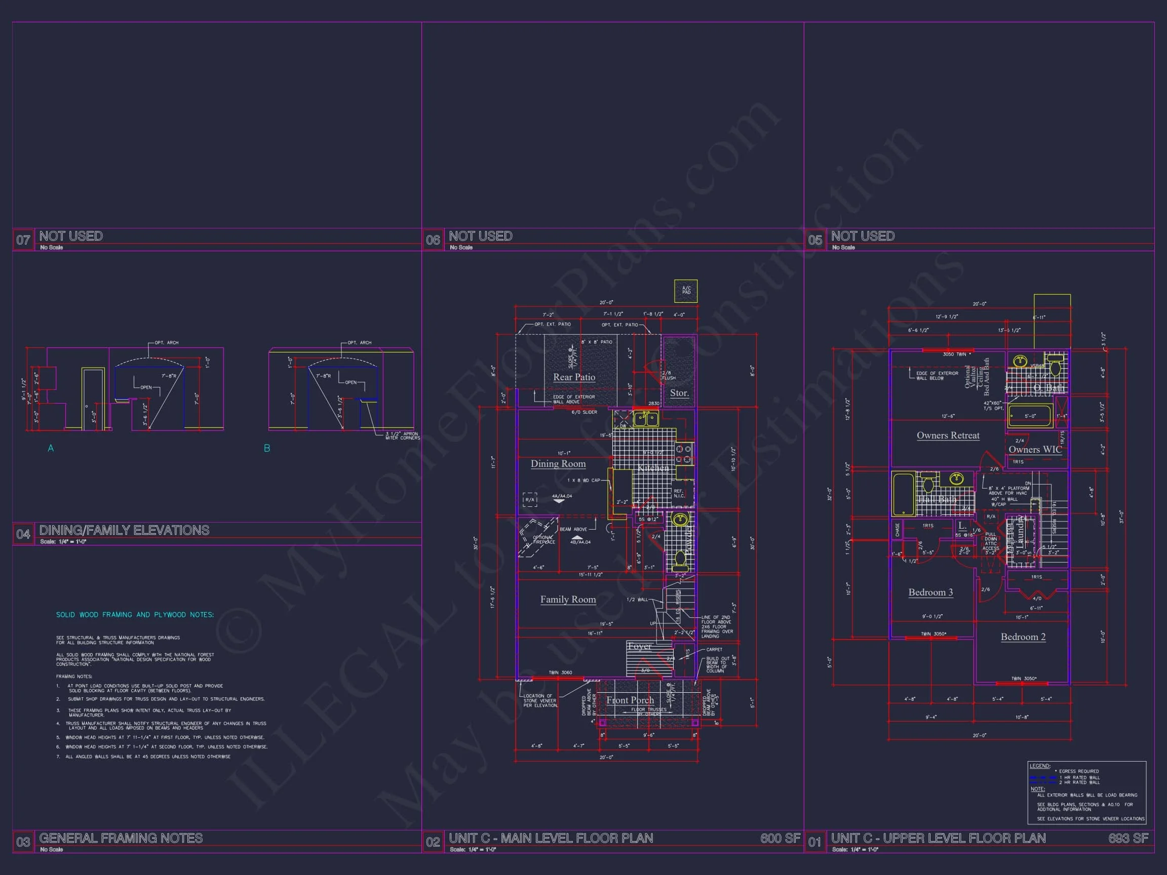 8-Unit Modern Craftsman Townhome Plan with Covered Porches & Bonus Rooms