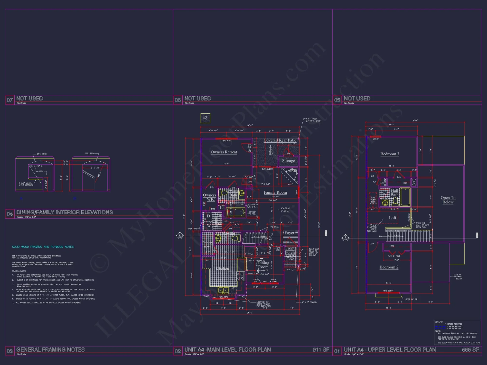 8-Unit Modern Craftsman Townhome Plan with Covered Porches & Bonus Rooms