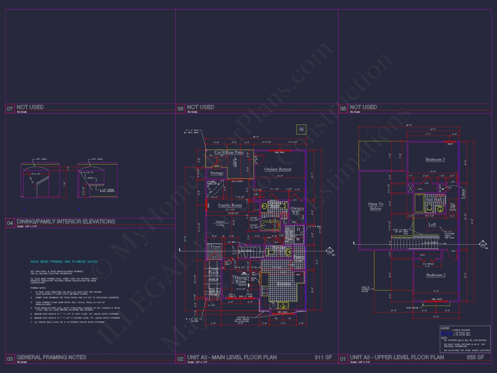 8-Unit Modern Craftsman Townhome Plan with Covered Porches & Bonus Rooms