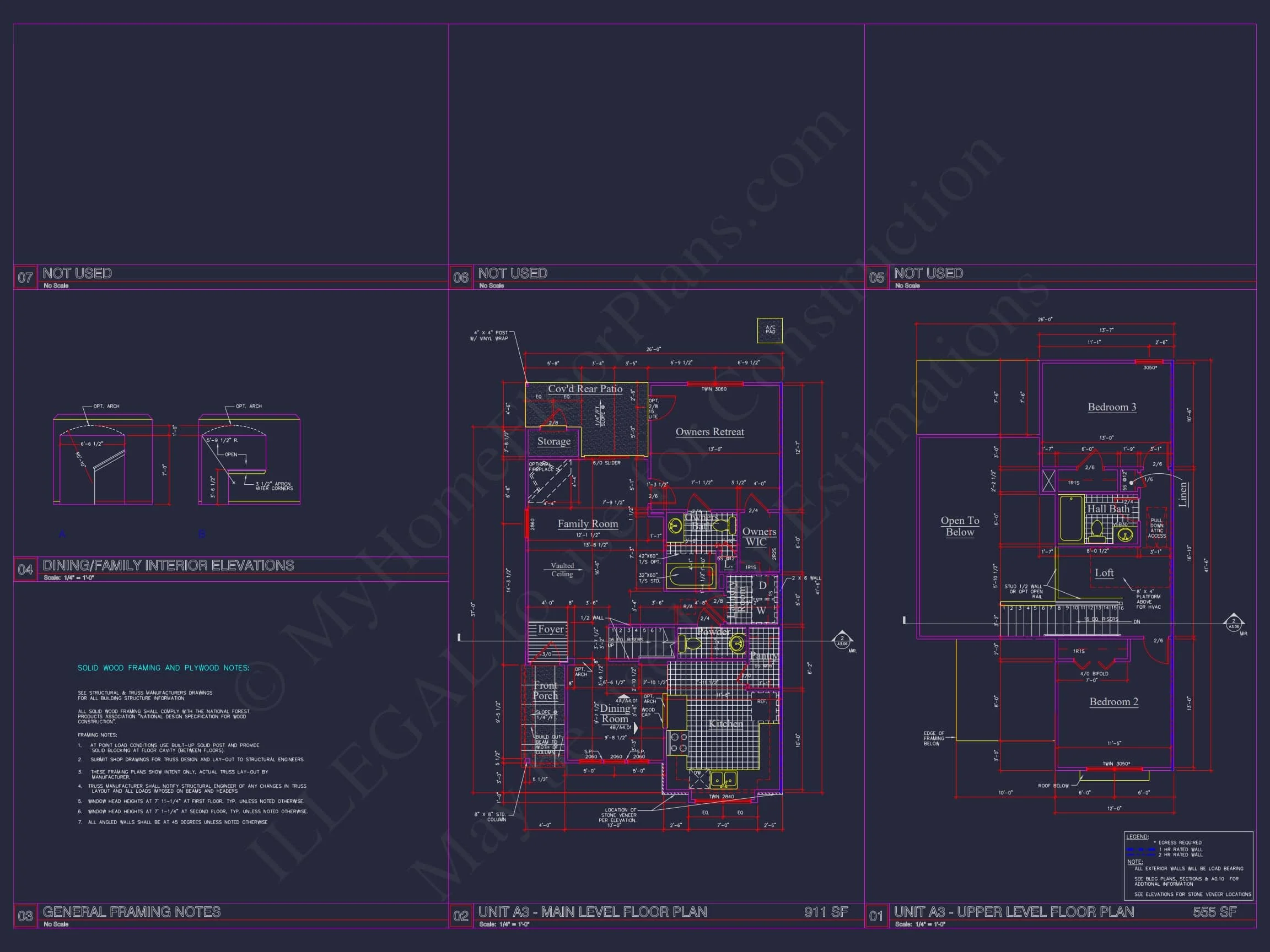 8-Unit Modern Craftsman Townhome Plan with Covered Porches & Bonus Rooms