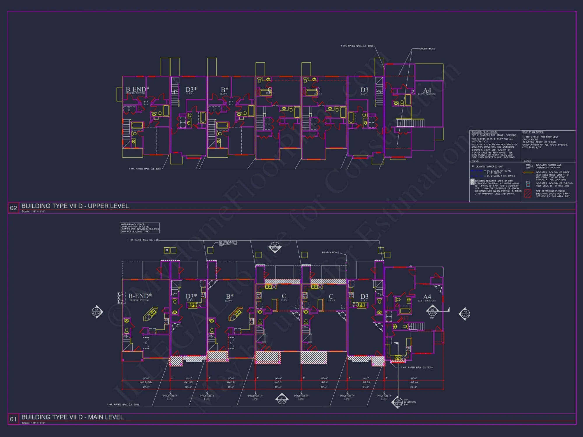 8-Unit Modern Craftsman Townhome Plan with Covered Porches & Bonus Rooms