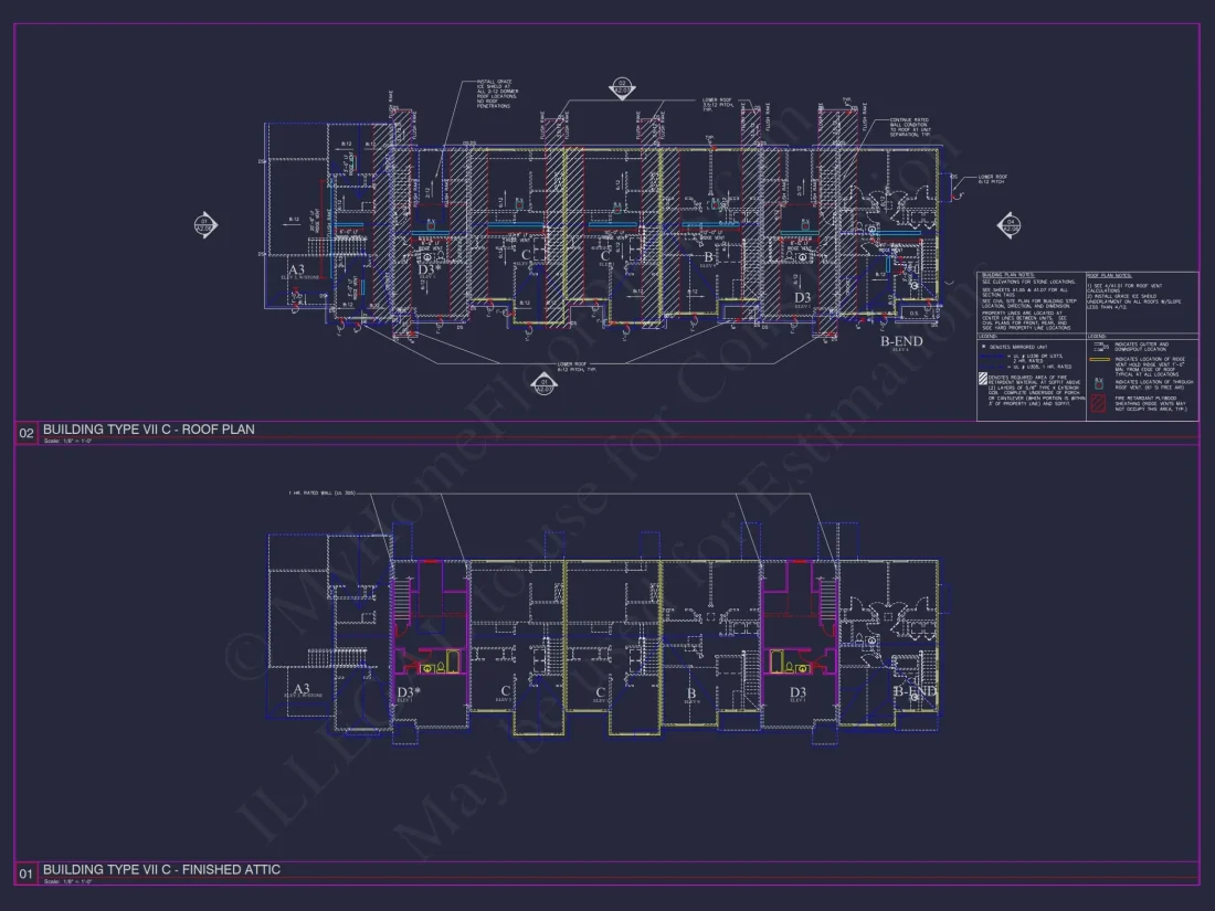 8-Unit Modern Craftsman Townhome Plan with Covered Porches & Bonus Rooms