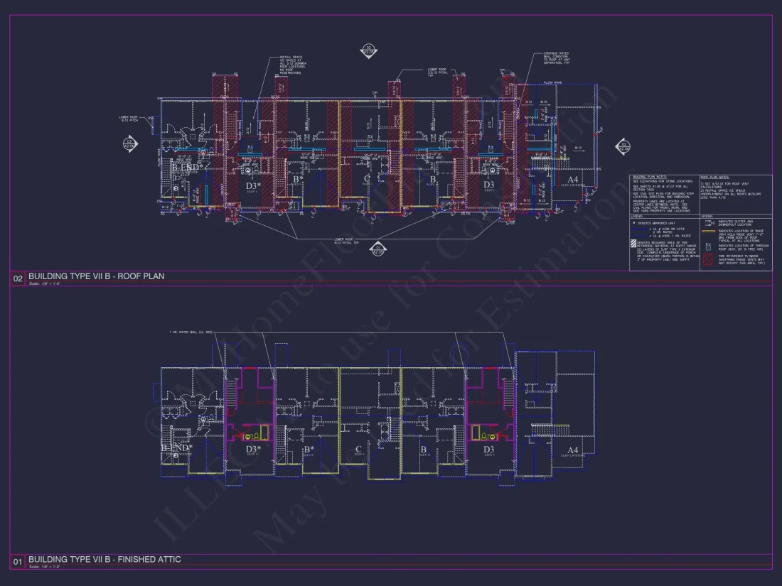 8-Unit Modern Craftsman Townhome Plan with Covered Porches & Bonus Rooms