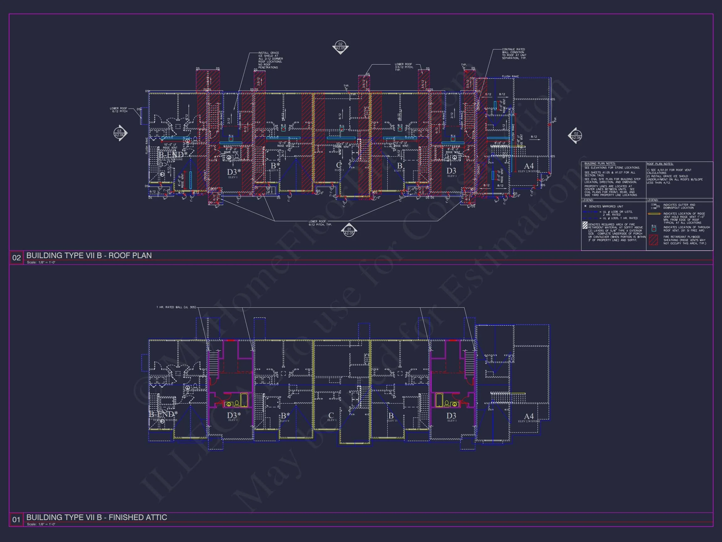 8-Unit Modern Craftsman Townhome Plan with Covered Porches & Bonus Rooms